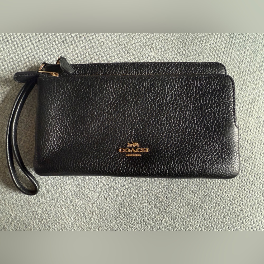Coach Black Pebbled Leather Wristlet
